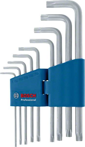 'Sada šestihranných klíčů Torx s držákem, opatřená logem Bosch Professional.'