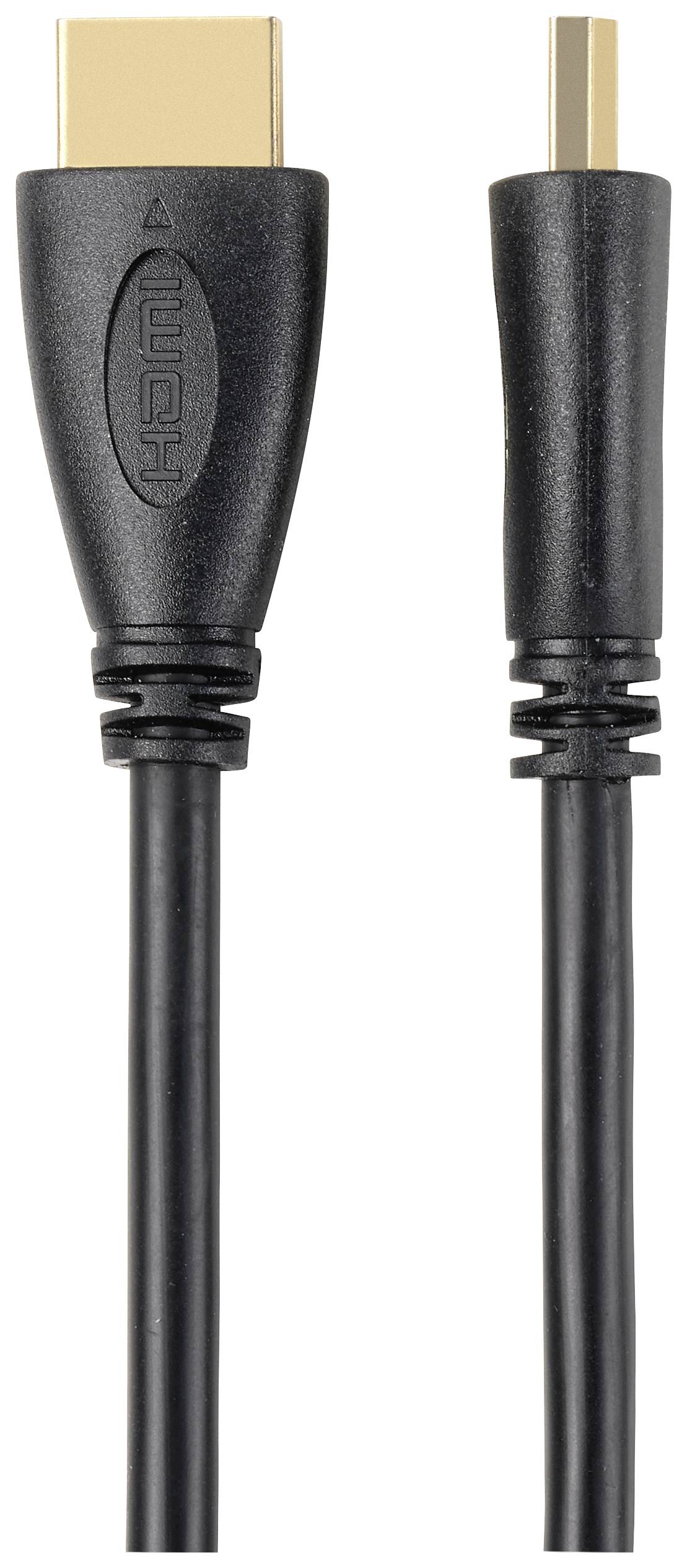 Dva černé kabely s různými velikostmi konektorů, vlevo větší s logem 'HDMI', vpravo menší, na bílém pozadí.
