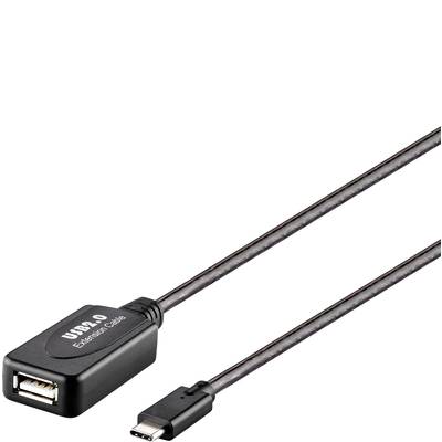 Prodlužovací kabel USB 2.0: Černý kabel s USB-A zásuvkou a USB-C konektorem, vhodný pro propojení různých zařízení.