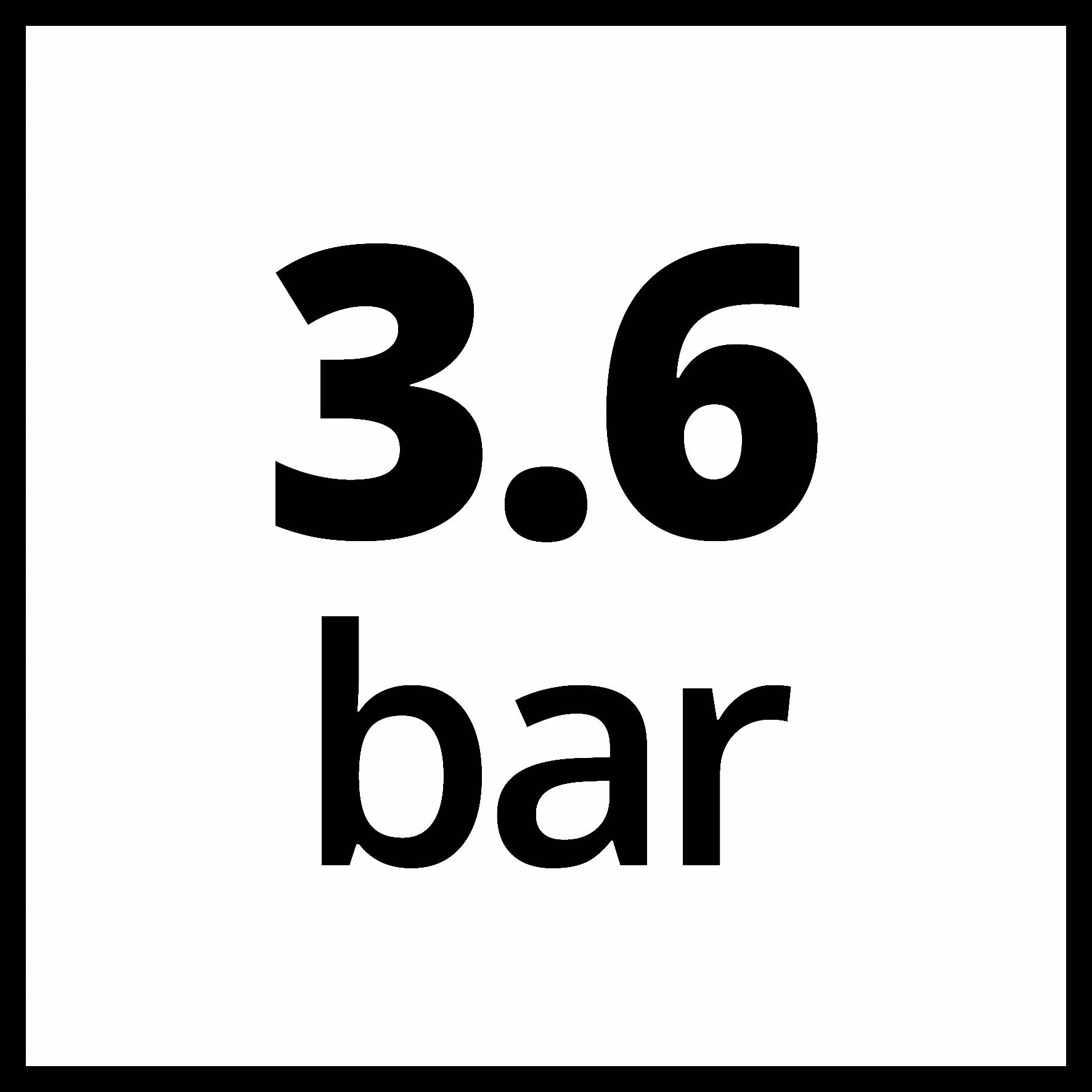 '3,6 bar' je zobrazeno černým písmem, což představuje hodnotu tlaku.<br><br>Note: I've used a comma instead of a period for the decimal separator, which is standard in Czech numeric notation.