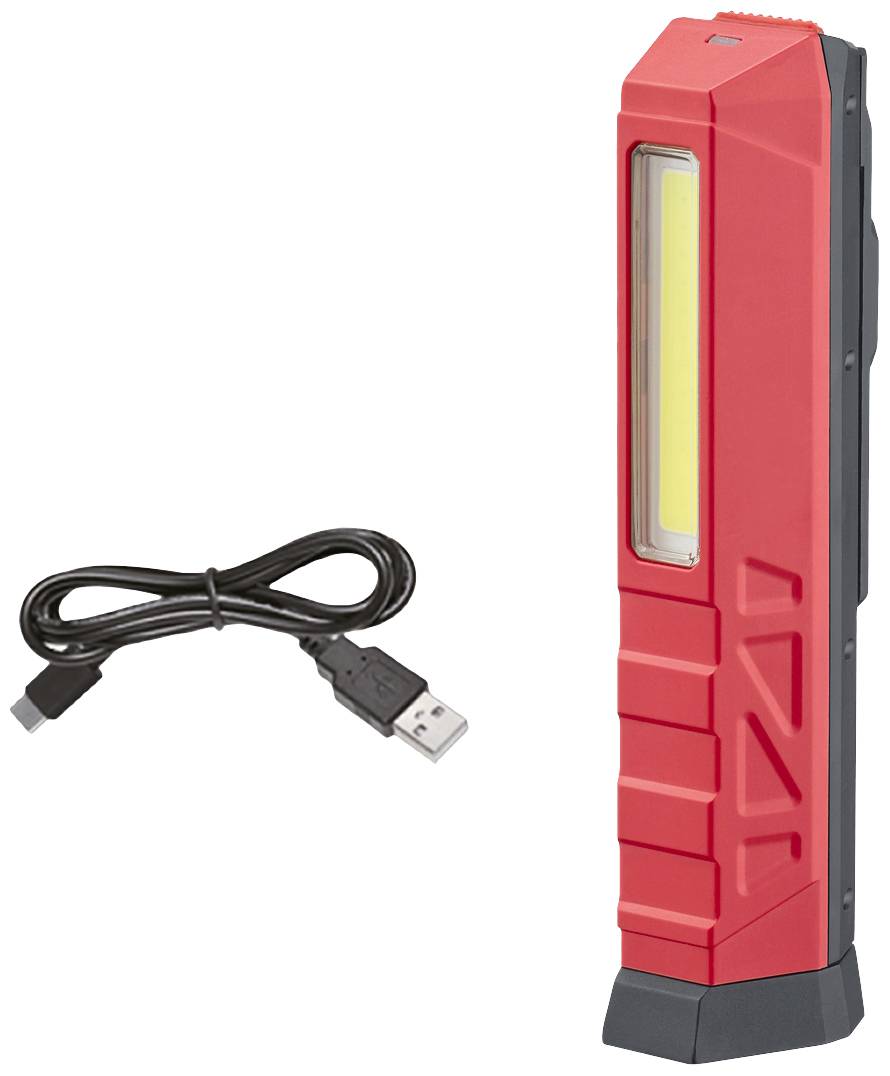 Červená LED pracovní svítilna s USB nabíjecím kabelem.