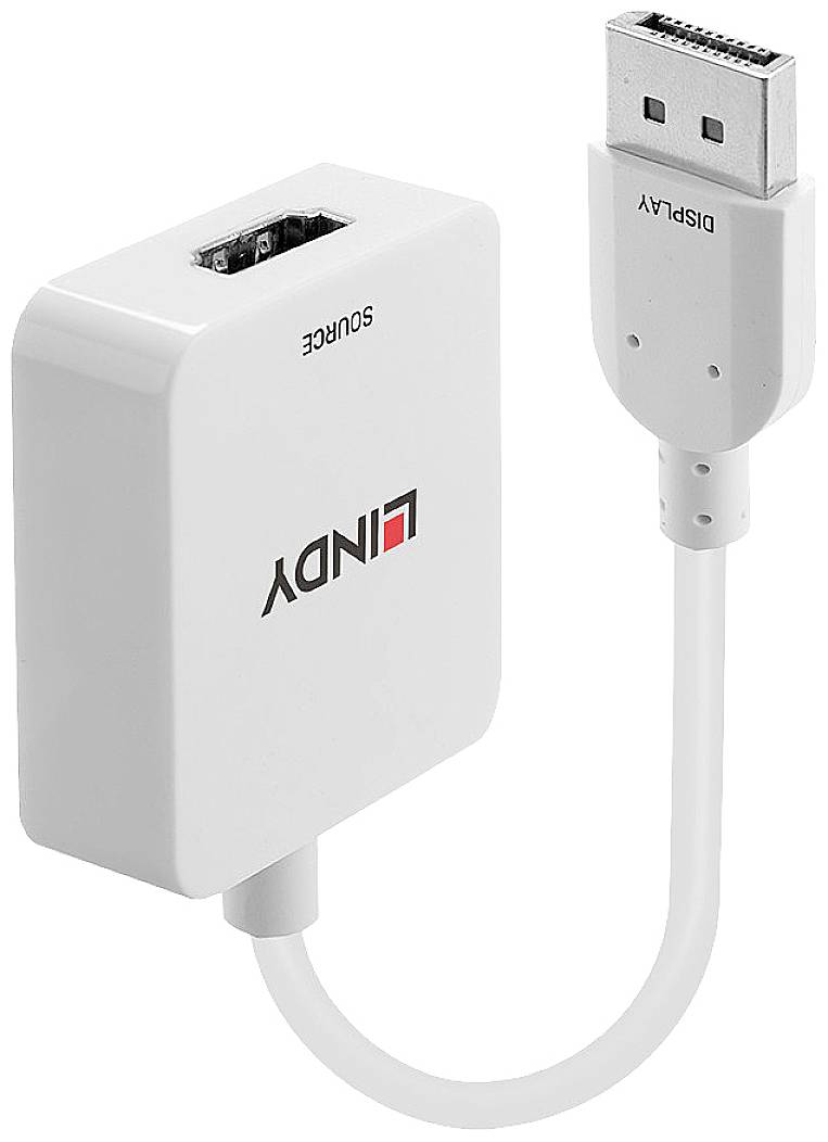 Adaptérový kabel s konektorem DisplayPort a zdířkou HDMI pro připojení videozařízení.