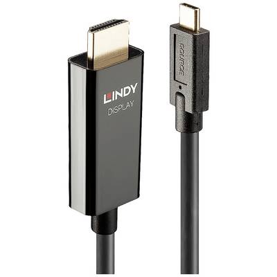 HDMI displej kabel s logem Lindy a USB-C konektorem.