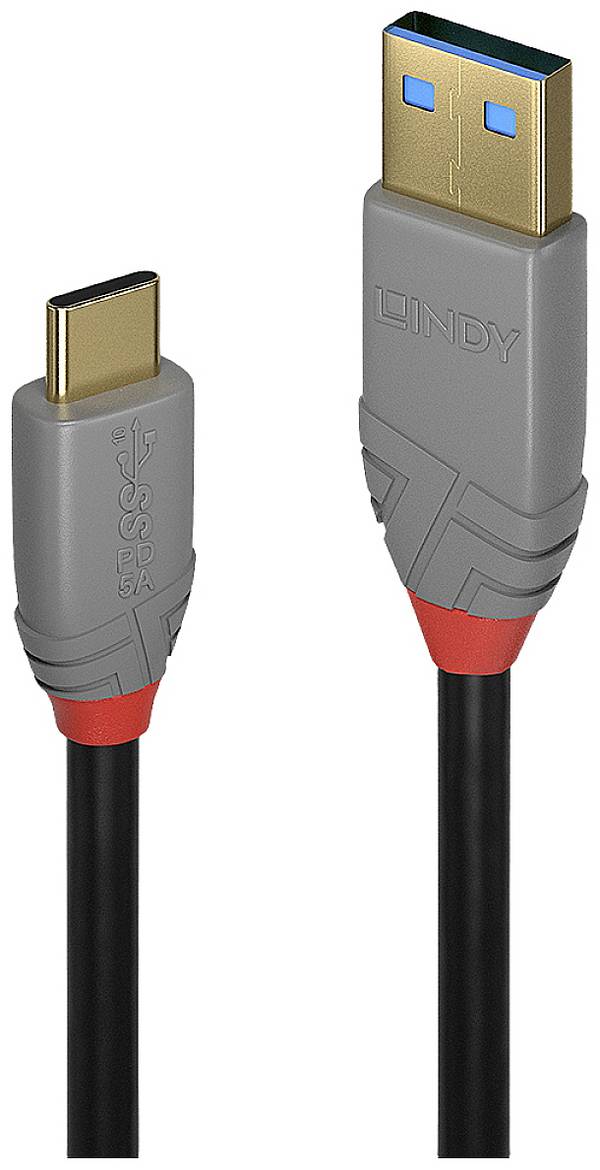 LINDY USB kabel  USB 3.2 Gen2 USB-C ® zástrčka, USB-A zástrčka 1.00 m černá, šedá pozlacené kontakty, PVC plášť 36911