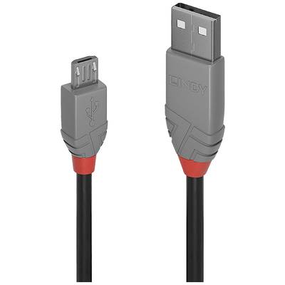 Šedý USB kabel s konektorem USB-A na Micro-USB. Konektor má červené akcenty.