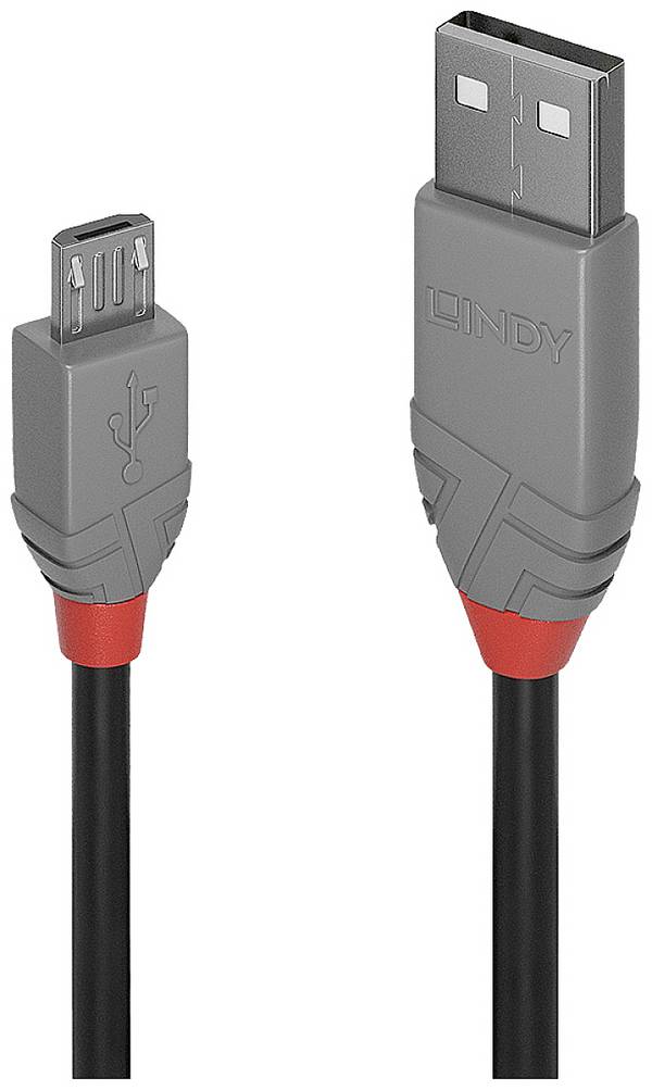 LINDY USB kabel USB 2.0 USB-A zástrčka, USB Micro-B zástrčka 0.20 m černá, šedá pocínovaný 36730