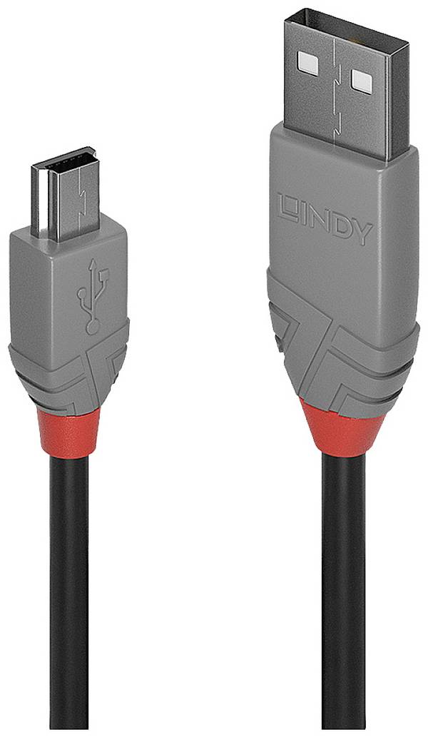 LINDY USB kabel USB 2.0 USB-A zástrčka, USB Mini-B zástrčka 2.00 m černá, šedá pozlacené kontakty 36723