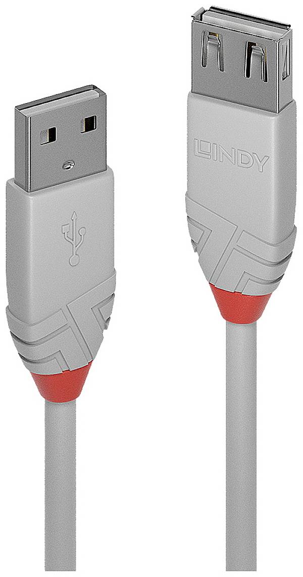 LINDY USB kabel USB 2.0 USB-A zástrčka, USB-A zásuvka 2.00 m šedá pozlacené kontakty 36713