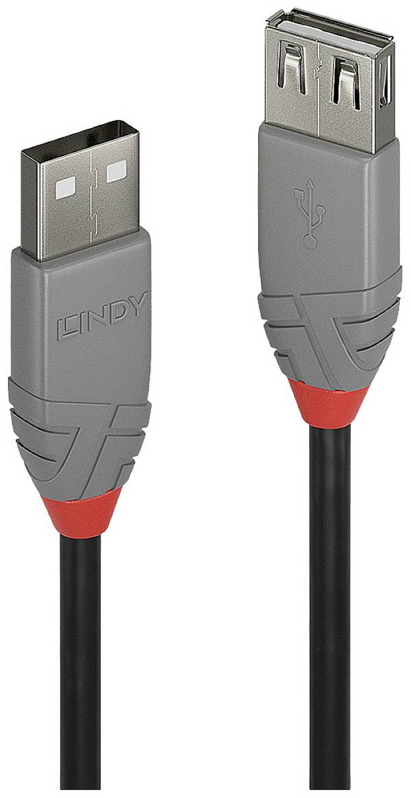 LINDY USB kabel USB 2.0 USB-A zástrčka, USB-A zásuvka 2.00 m černá, šedá Pozlacený 36703