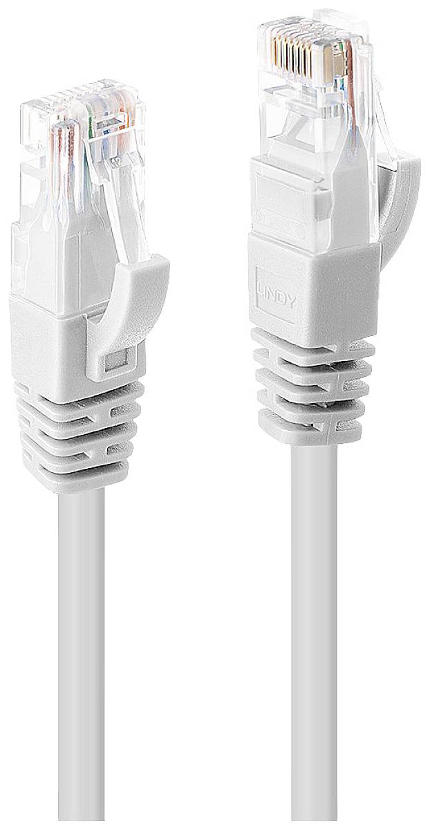 Dva šedé ethernetové kabely s konektory RJ45, které se používají pro síťová připojení.