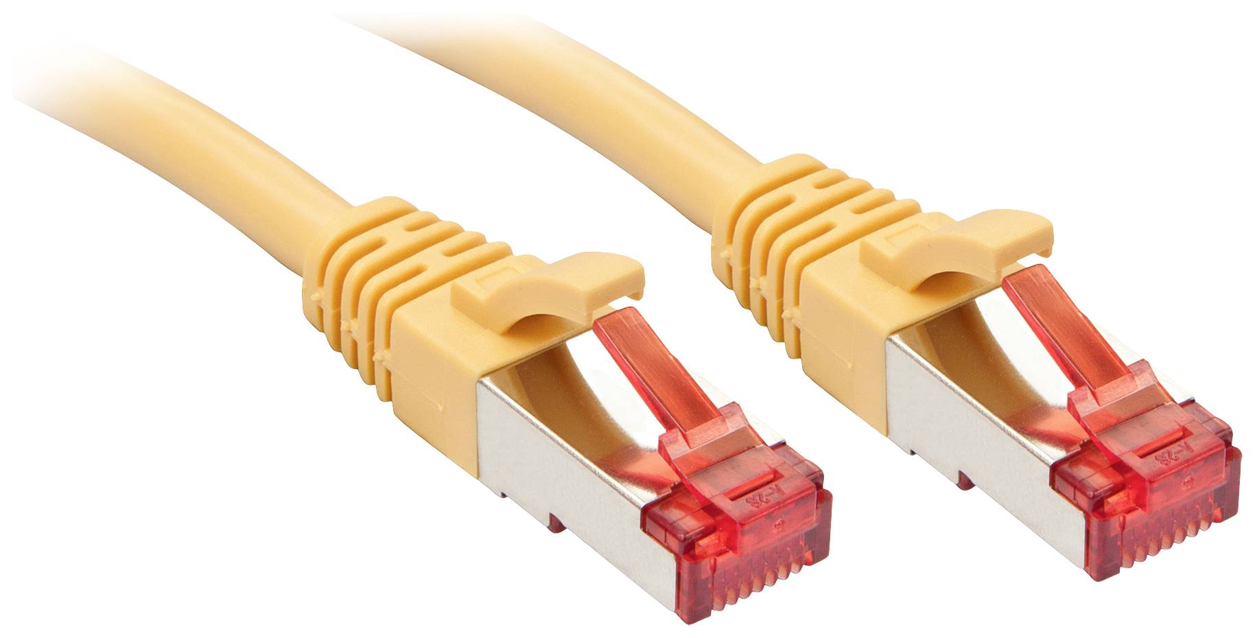 Dva oranžové ethernetové kabely s červenými konektory ukazují standardizované síťové porty pro přenos dat.