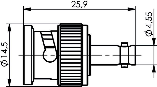 Technický výkres adaptéru hadice s rozměry: délka 25,9 mm, průměr 14,5 mm a 4,55 mm.