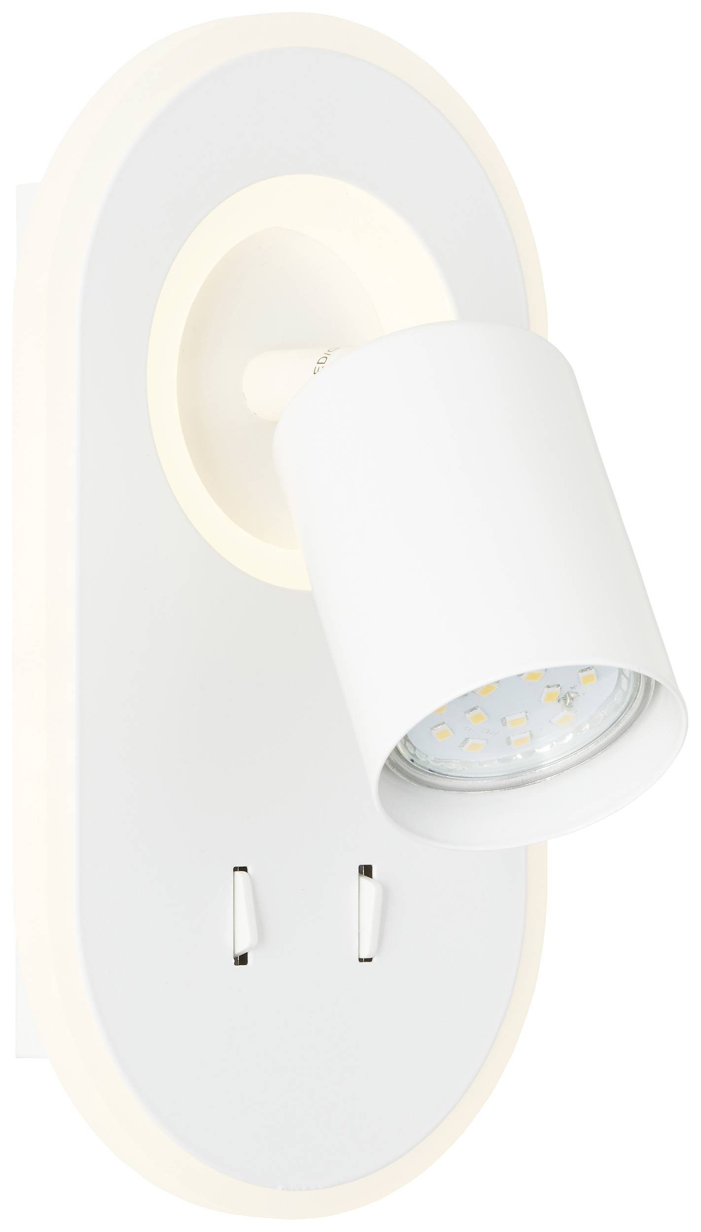 Bílá nástěnná lampa s válcovým reflektorem, otočná; moderní design pro cílené osvětlení.