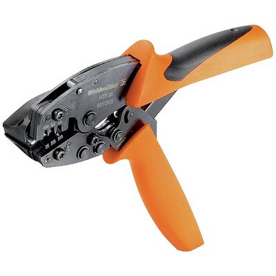 Oranžové lisovací kleště na elektrické kabely s černou rukojetí, model HTX 38, od značky Weidmüller.