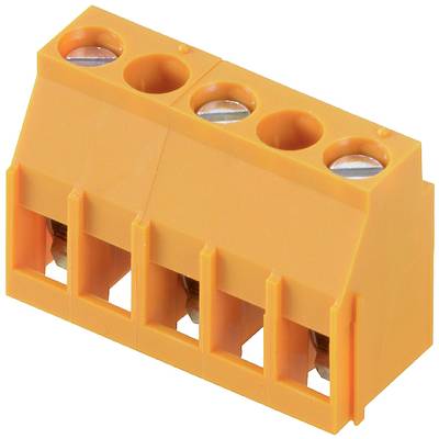 Oranžový svorkovnicový blok se čtyřmi svorkami pro propojení elektrických vodičů.