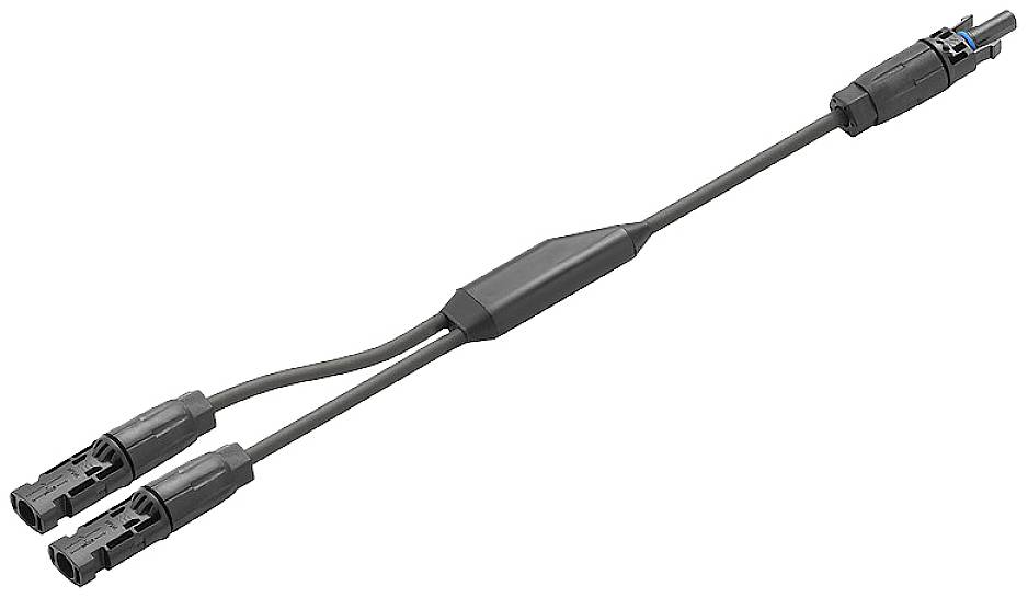 Y-adaptérový kabel s jedním zástrčkou, která se rozděluje na dva konektory, pro elektrické aplikace.