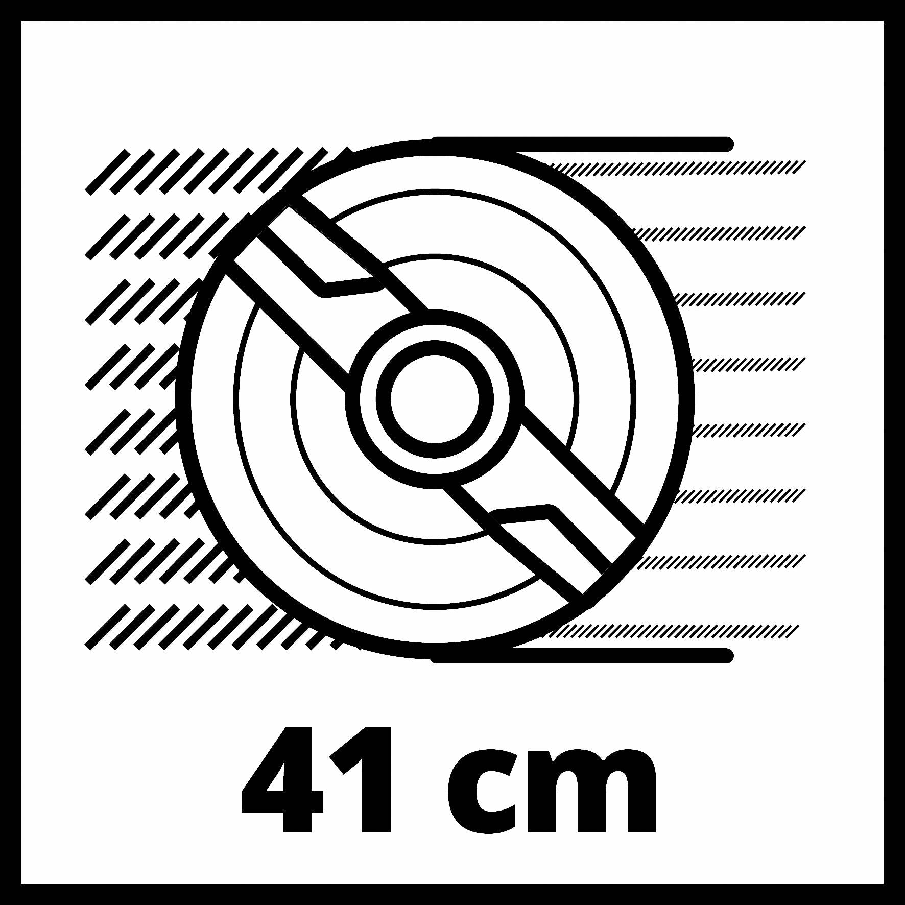 Symbol kruhové pily s nápisem '41 cm', který udává průměr pilového kotouče.