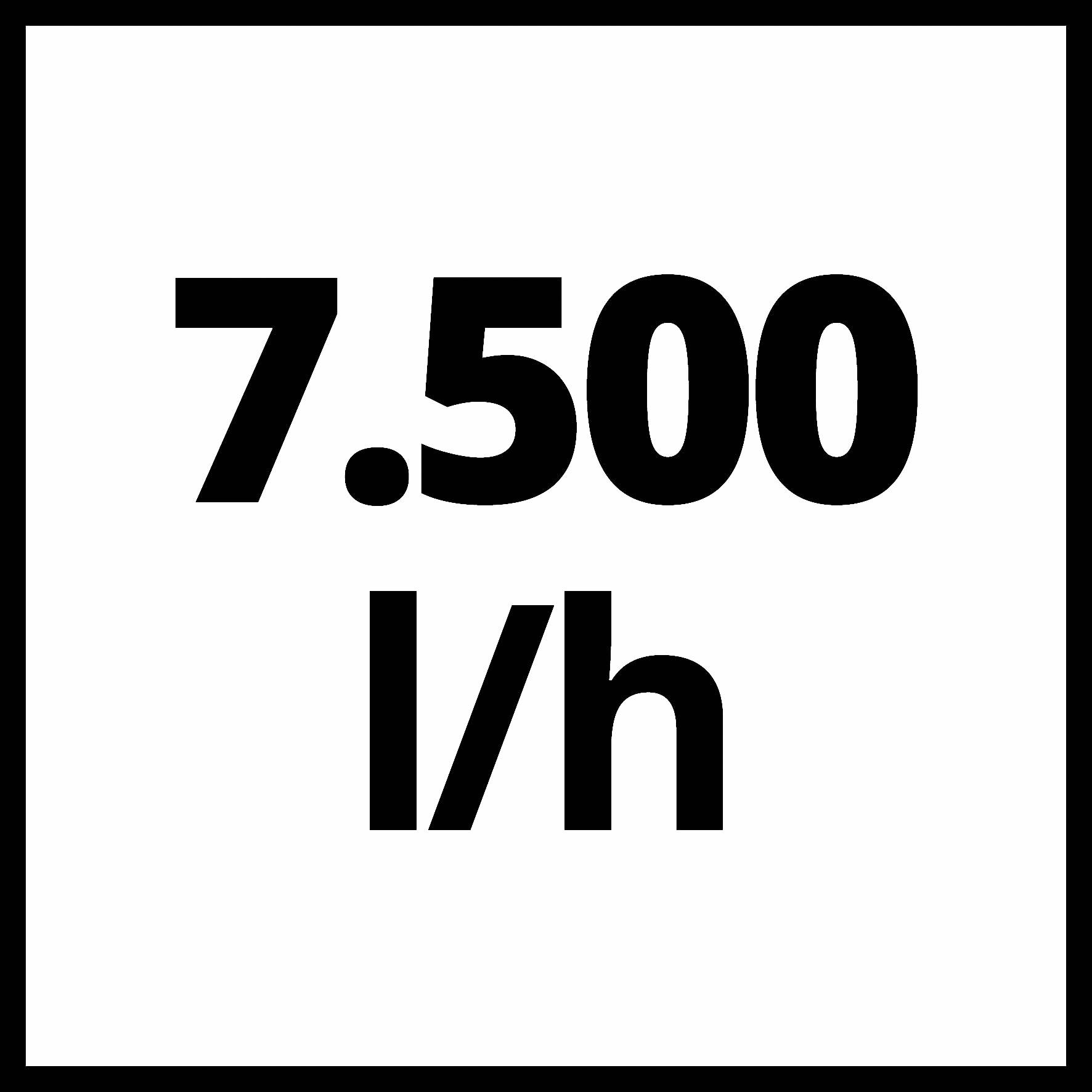 '7.500 l/h' černým písmem na bílém pozadí.