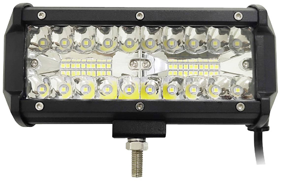 LED světelná lišta s několika jasnými LED diodami ve dvou řadách. Černé pouzdro a upevňovací šroub na spodní straně.
