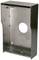 Kovový koš obdélníkového tvaru s kulatým otvorem uprostřed, pravděpodobně určený pro montáž zařízení nebo průchod kabelů.