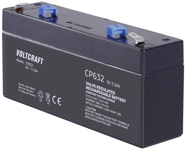 VOLTCRAFT CE6V/3,2Ah VC-12713935 olověný akumulátor 6 V 3.2 Ah olověný se skelným rounem (š x v x h) 134 x 67 x 34 mm plochý konektor 4,8 mm bezúdržbové