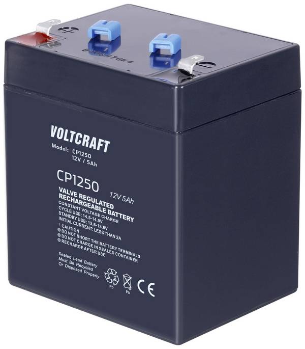 VOLTCRAFT CE12V/5Ah VC-12713985 olověný akumulátor 12 V 5 Ah olověný se skelným rounem (š x v x h) 90 x 107 x 70 mm plochý konektor 4,8 mm bezúdržbové