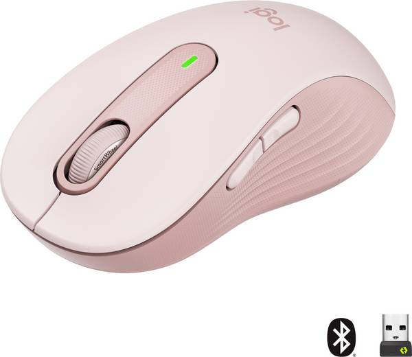 Logitech Signature M650 L optická myš, přenos bezdrátový, Bluetooth®, 5 tlačítko, 4000 dpi, růžová
