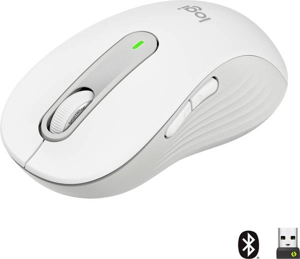 Logitech Signature M650 L optická myš, přenos bezdrátový, Bluetooth®, 5 tlačítko, 4000 dpi, bílá
