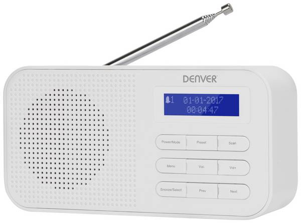 Denver DAB-42 111111000440 kapesní rádio, DAB+, FM, FM, DAB, DAB+, funkce alarmu, bílá