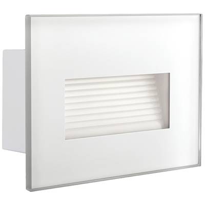 Obdélníkové bílé nástěnné svítidlo s prolisovaným vzorem. Má moderní, minimalistický design. Ideální pro osvětlení chodby.