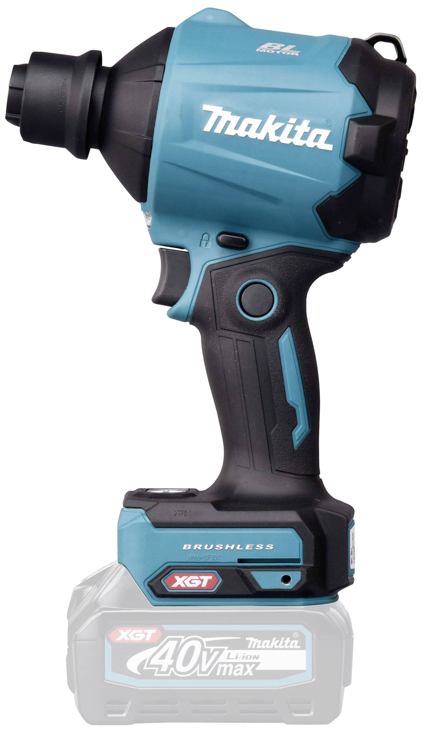 Akumulátorový rázový šroubovák v modré a černé barvě, s viditelnou značkou a číslem modelu, ukazuje ergonomický design rukojeti a provoz na baterii.