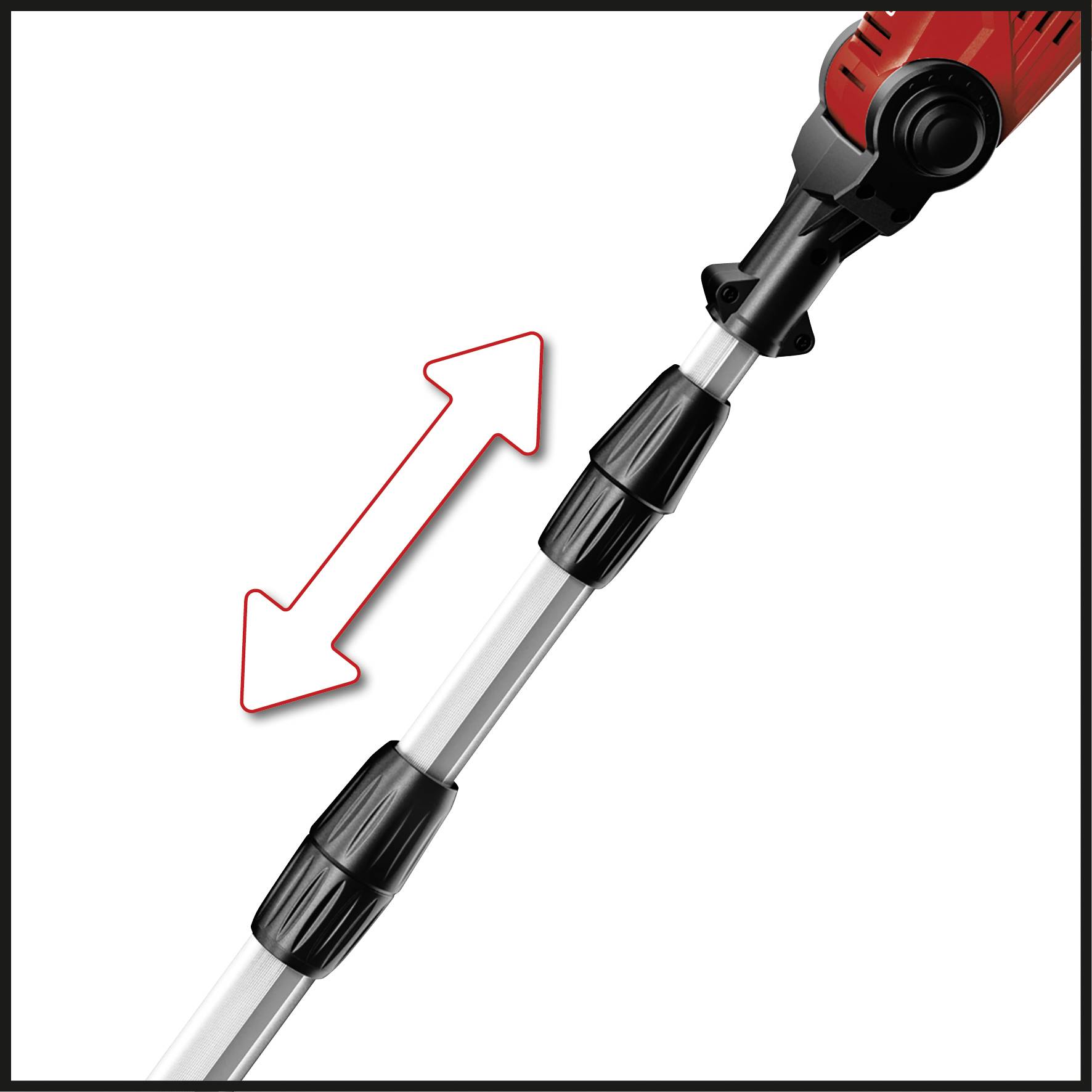 Detailní záběr vysouvatelné trubky s nastavitelným mechanismem.
