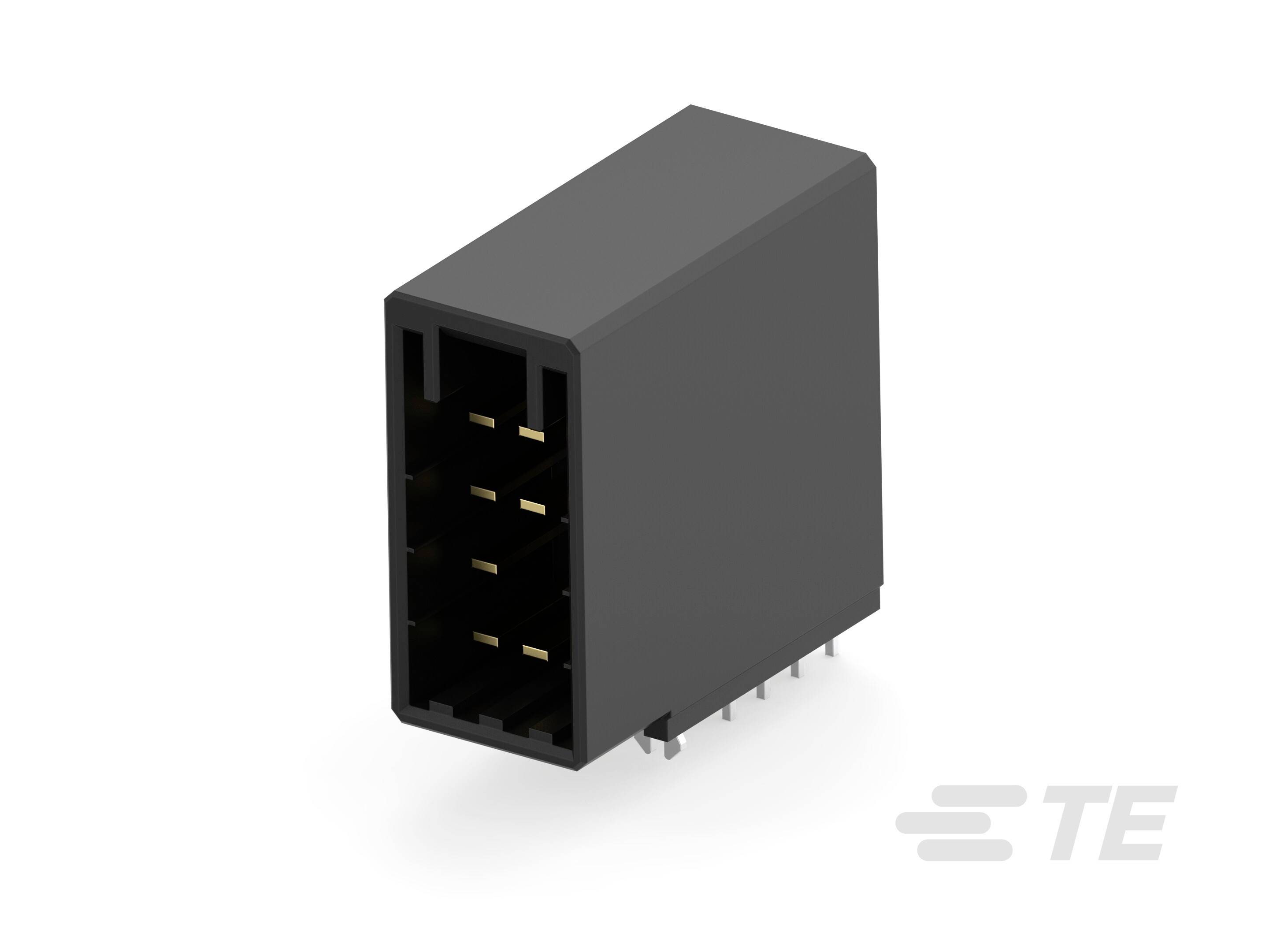 Obdélníkový konektor s několika piny a černým pouzdrem, vhodný pro elektronické propojení.