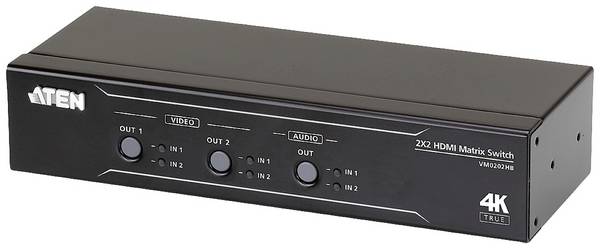 ATEN VM0202HB  HDMI přepínač UHD, LED ukazatel, možnost montáže do stojanu, možnost 3D přehrávání, s dálkovým ovládáním, s audio porty, ARC (Audio Return Channel) 4096 x 2160 Pixel černá