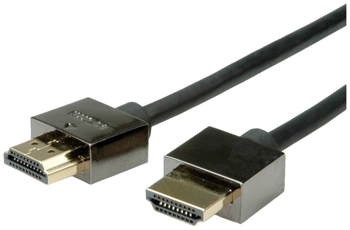 Dva HDMI konektory, jeden zlaté a jeden černé barvy, leží vedle sebe.