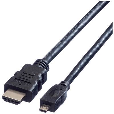 Černý HDMI kabel se standardním a mikro konektorem. Vhodný pro připojení zařízení, jako jsou kamery nebo smartphony, k obrazovkám.