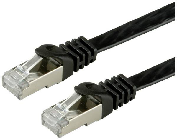 Value 21.99.0975 RJ45 síťové kabely, propojovací kabely CAT 6 F/UTP 5.00 m černá stíněný, plochý, pozlacené kontakty 1 ks