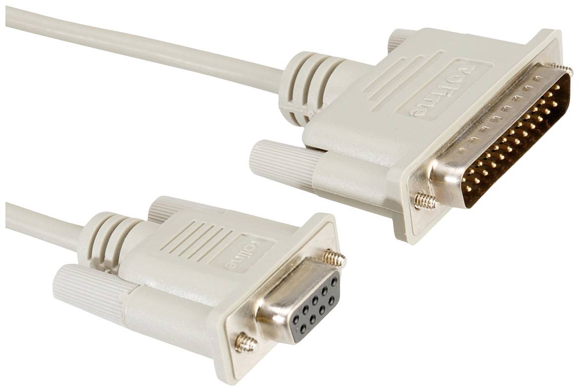 Sériový kabelový adaptér, který má na jedné straně 25pinový konektor a na straně druhé 9pinový konektor.