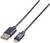 Černý USB kabel s konektory USB-A a Lightning, vhodný pro přenos dat a nabíjení zařízení.