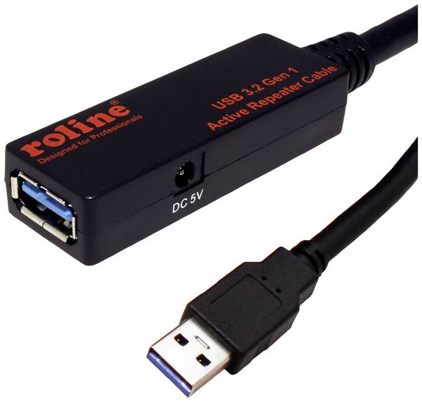 Roline USB kabel USB 3.2 Gen1 USB-A zástrčka, USB-A zásuvka 10.00 m černá Aktivní se zesílením signálu 12.04.1070