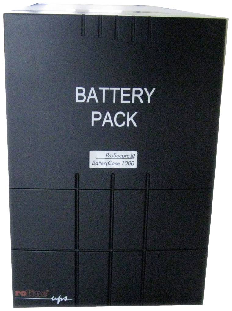 Bateriový pack v černém pouzdře, označený nápisem 'BATTERY PACK ProSecure III BatteryCase 1000', pro ukládání energie.