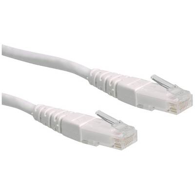 Dva bílé síťové kabely s konektory RJ45. Vhodné pro ethernetové připojení v počítačových a síťových prostředích.