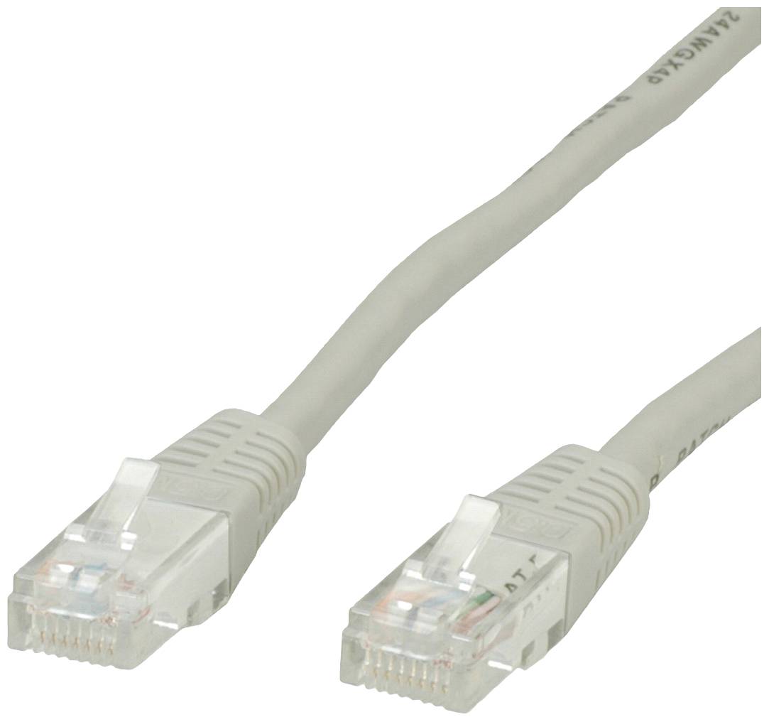 Dva šedé ethernetové kabely s konektory RJ45 na koncích leží vedle sebe.