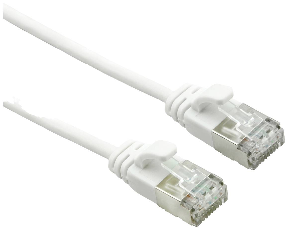 Dva bílé ethernetové kabely s konektory RJ-45 vedle sebe, připravené k propojení síťových zařízení.