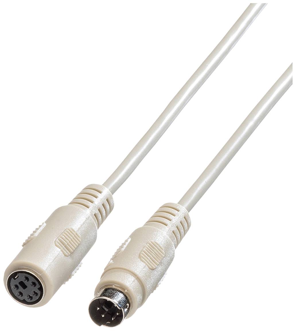 PS/2 kabel s kulatou zástrčkou a zásuvkou, používaný pro připojení starších klávesnic nebo myší k počítači.