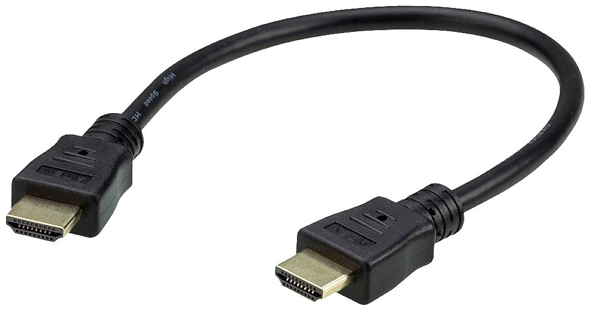 Černý HDMI kabel se zástrčkami na obou koncích, vhodný pro přenos vysoce kvalitního audia a videa mezi zařízeními.