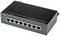 Černý ethernetový switch s osmi porty, označený čísly 1 až 8. Vpravo je nápis 'Cat.5e'.