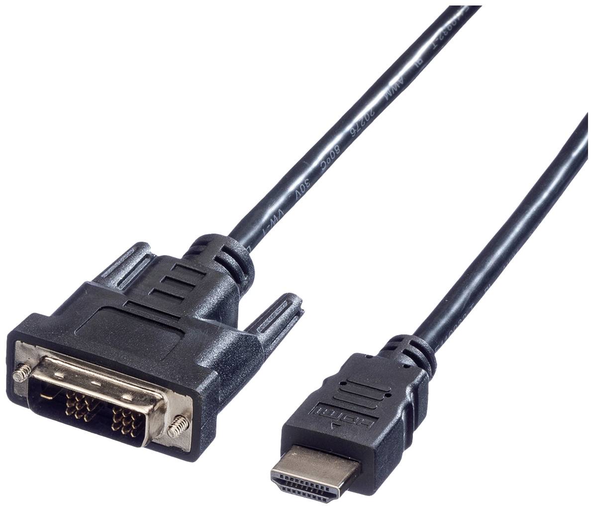 HDMI-DVI kabel zobrazuje HDMI konektor vlevo a DVI konektor vpravo. Slouží k propojení zařízení s rozdílnými konektory.