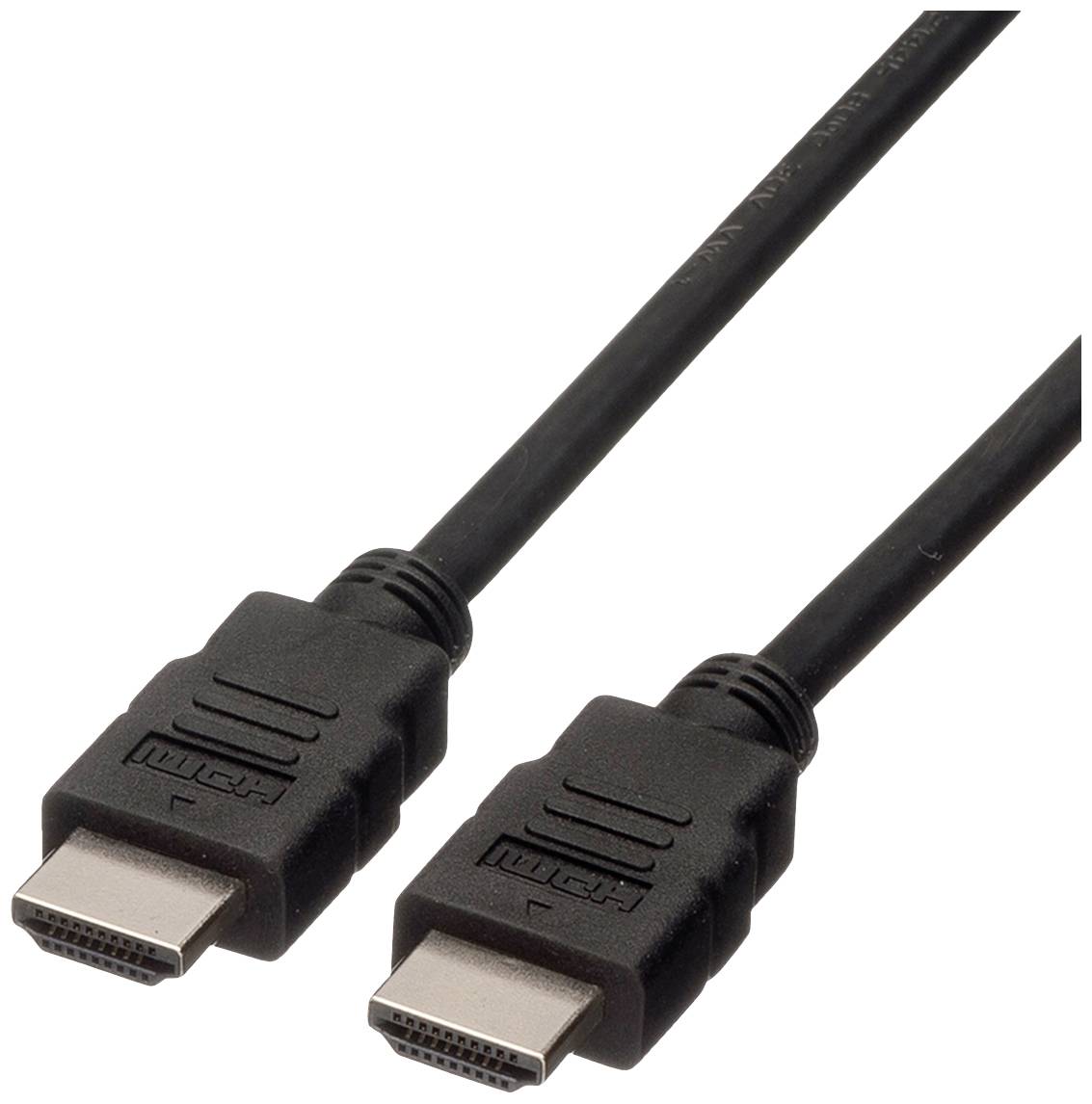 HDMI kabel se dvěma koncovkami, vhodný pro přenos audio a video signálů mezi zařízeními jako jsou televize a počítače.