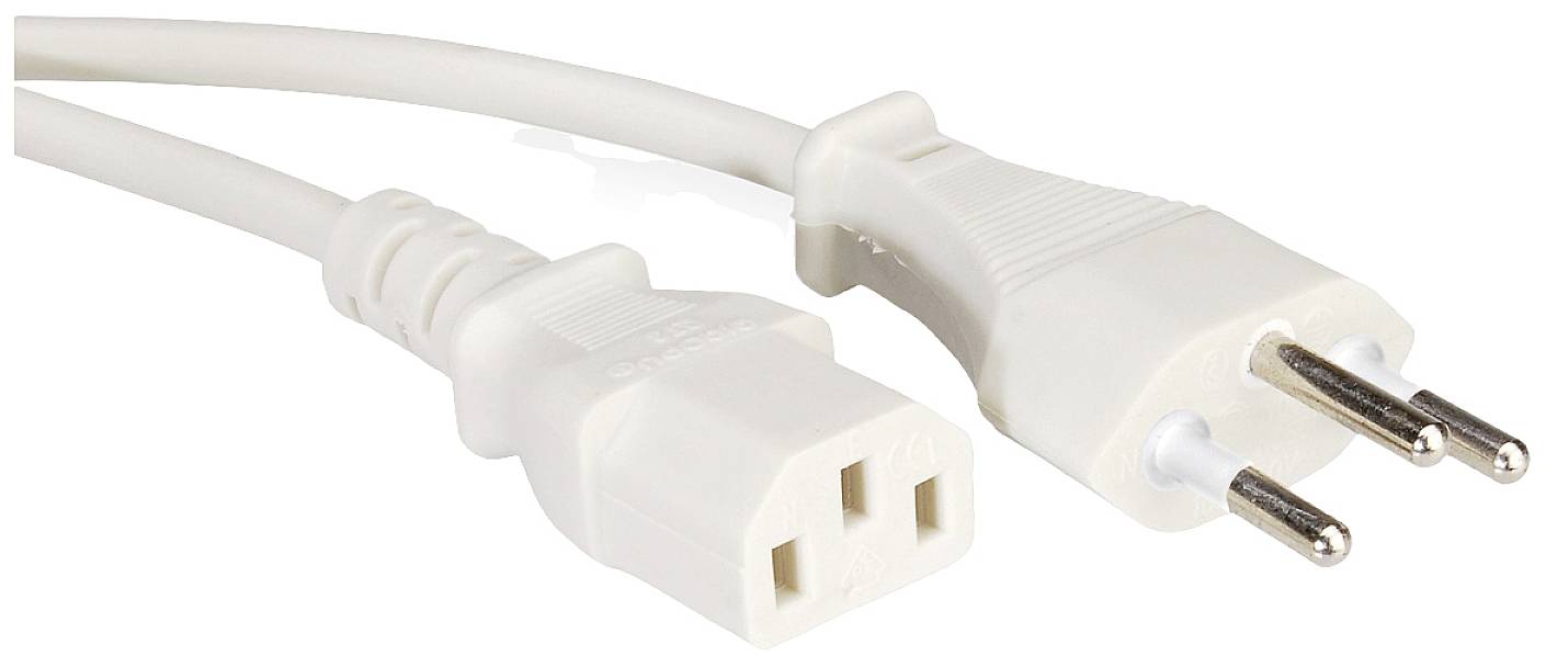Bílý síťový kabel s eurokonektorem na jedné straně a zásuvkou na straně druhé.